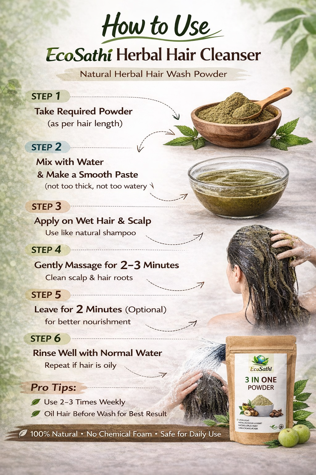 🌿 3 in 1 Herbal Hair Care Powder – Amla, Shikakai & Reetha